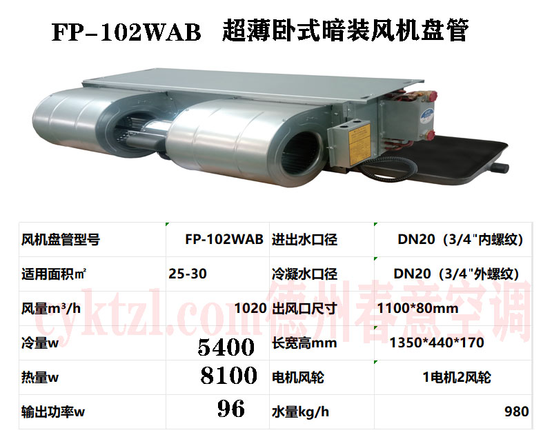 南阳超薄卧式暗装风机盘管型号参数